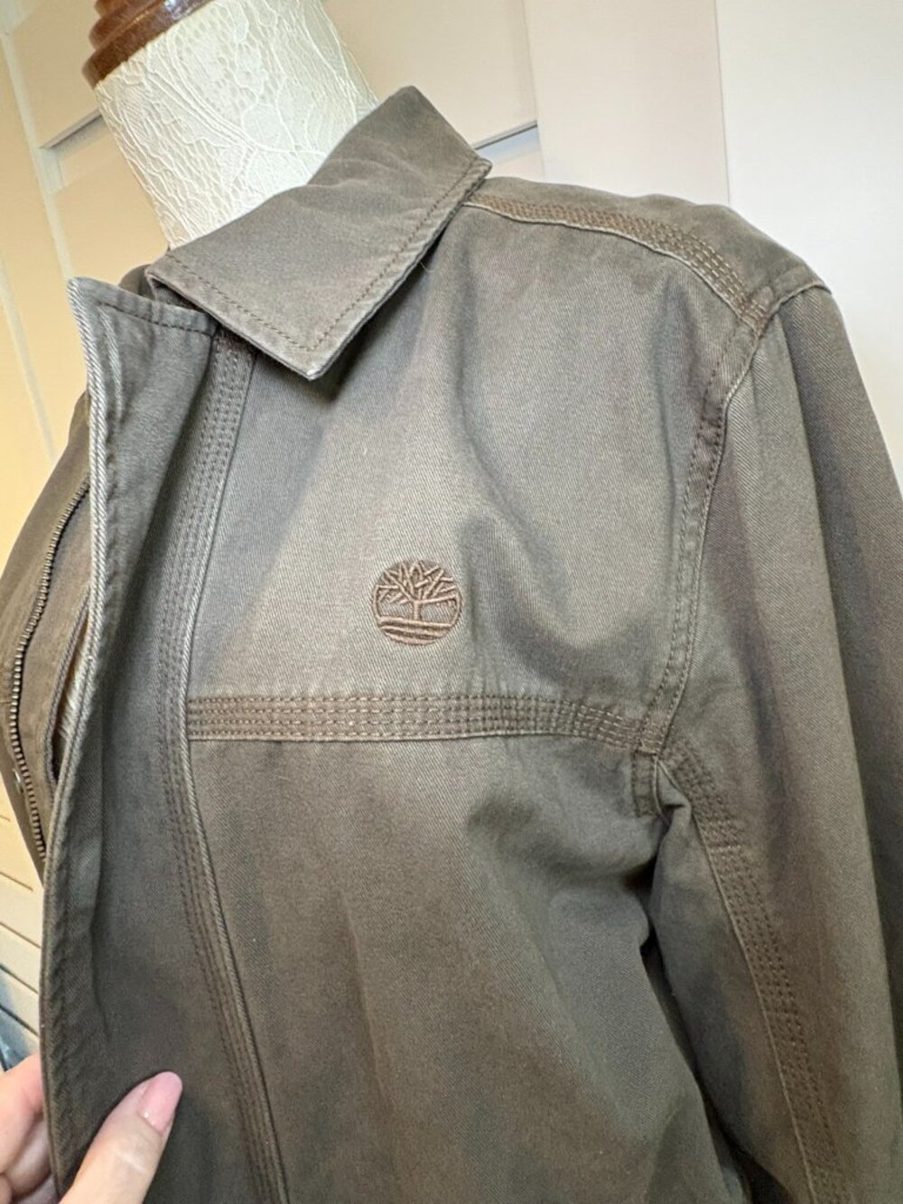 Timberland Olive Cotton Utility Field Fall Jacket Drawstring Waist Size S - Picture 7 of 16